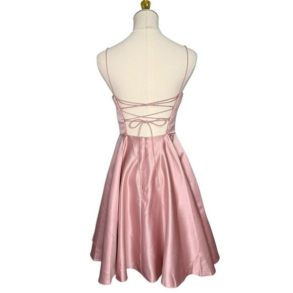 Stacees Women’s 0 A-Line Satin Homecoming Dress with Pockets Wisteria Pink NEW - Picture 6 of 10